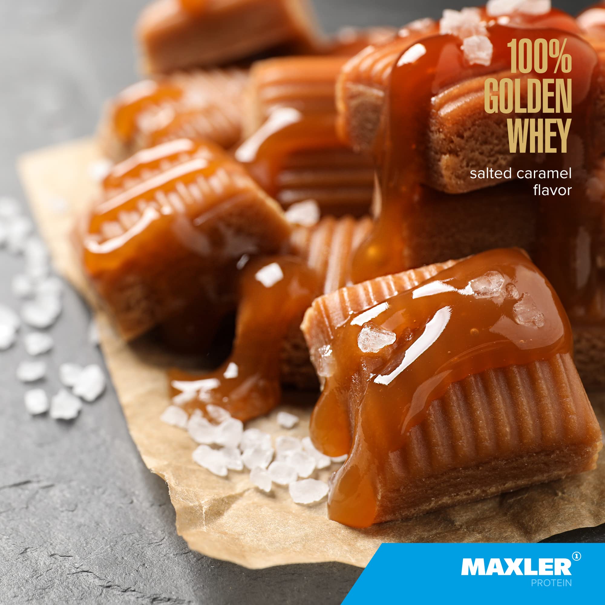 Maxler 100% Golden Whey tub back ingredients highlights enzyme blend aiding digestion.