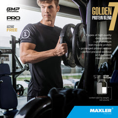 Maxler Golden 7 shake poured into glass with creamy texture.