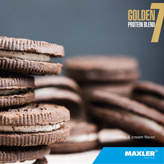 Glass of Maxler Golden 7 shake demonstrates creamy texture and convenient use