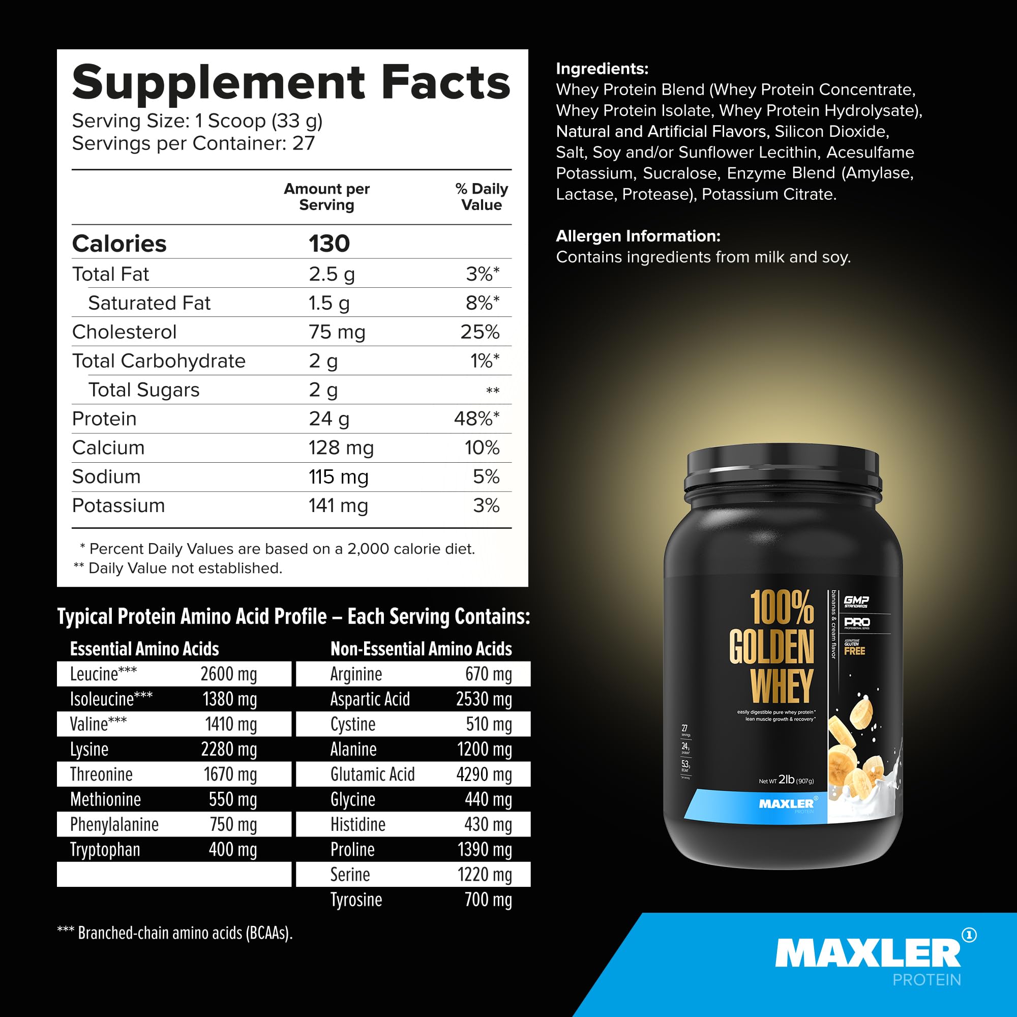 Maxler Golden Whey Banana Cream mix image shows inviting texture without clumps.