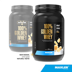 Maxler Golden Whey Banana Cream shake shows smooth texture ideal for post-workout refreshment.