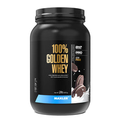 Maxler Golden Whey bottle front view for daily workout protein