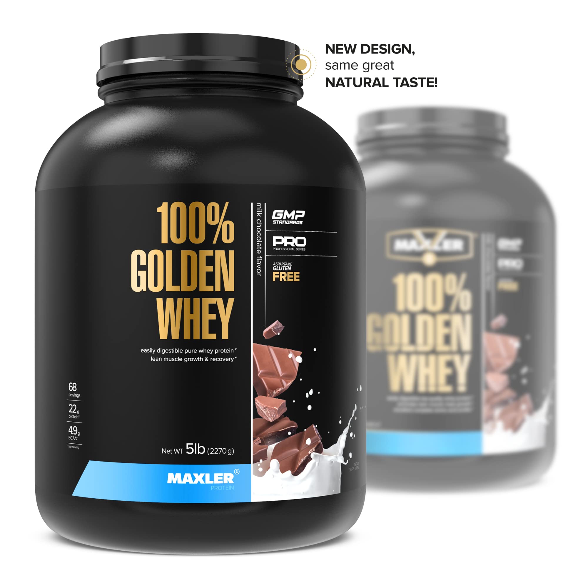 Maxler Golden Whey chocolate flavor scoop ready for servings.