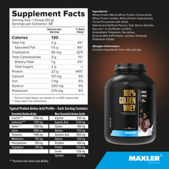 Maxler Golden Whey powder being mixed with milk for smooth texture.