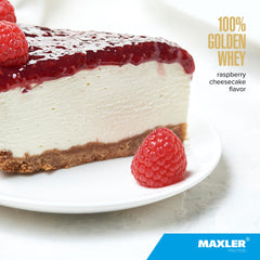 Maxler Raspberry Cheesecake flavor close-up highlighting rich taste and creamy texture.