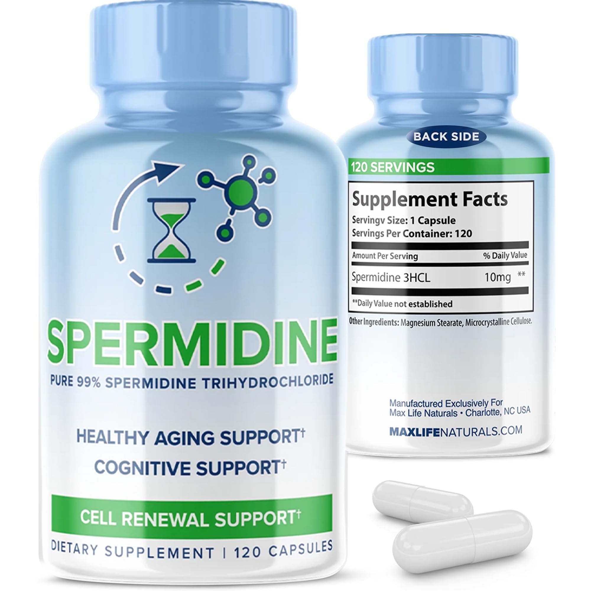 MAXLIFE NATURALS Pure Spermidine bottle for daily vitality support.