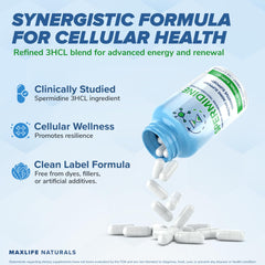 MAXLIFE NATURALS spermidine with glass of water illustrating easy consumption.
