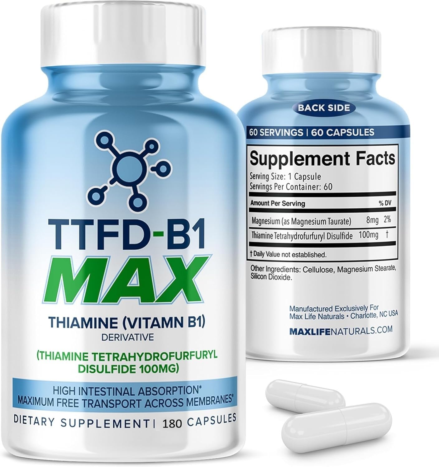 MAXLIFE NATURALS bottle front shows energy and focus support