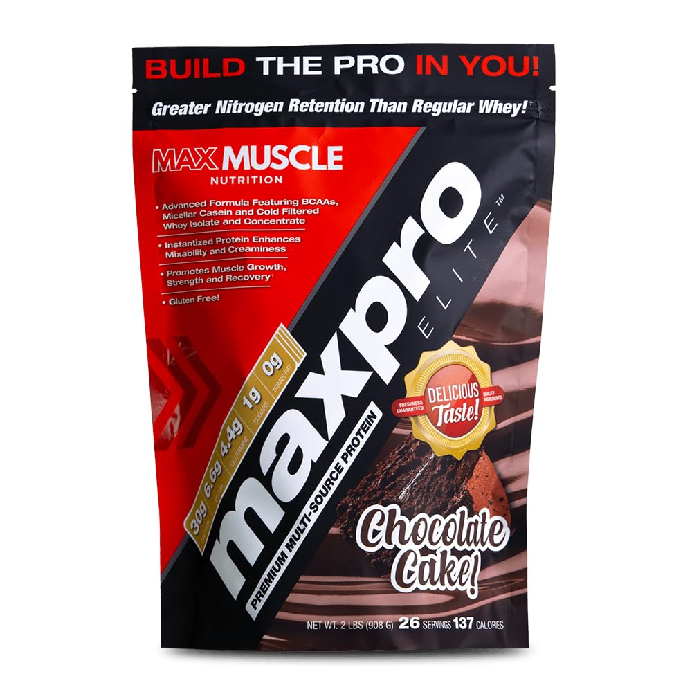 Max Muscle MaxPro Elite bottle front highlights premium protein for daily workouts.