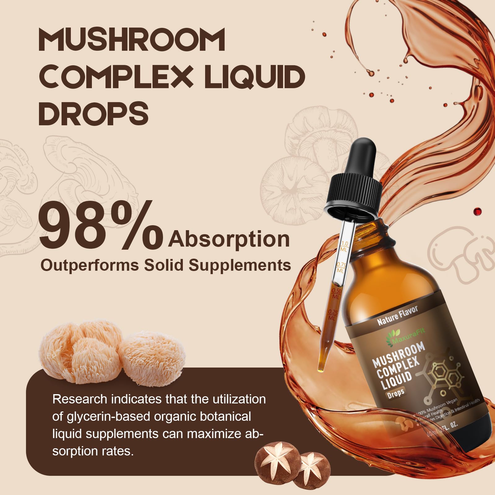 MaxuraFit king-trumpet mushroom close-up for gut balance.