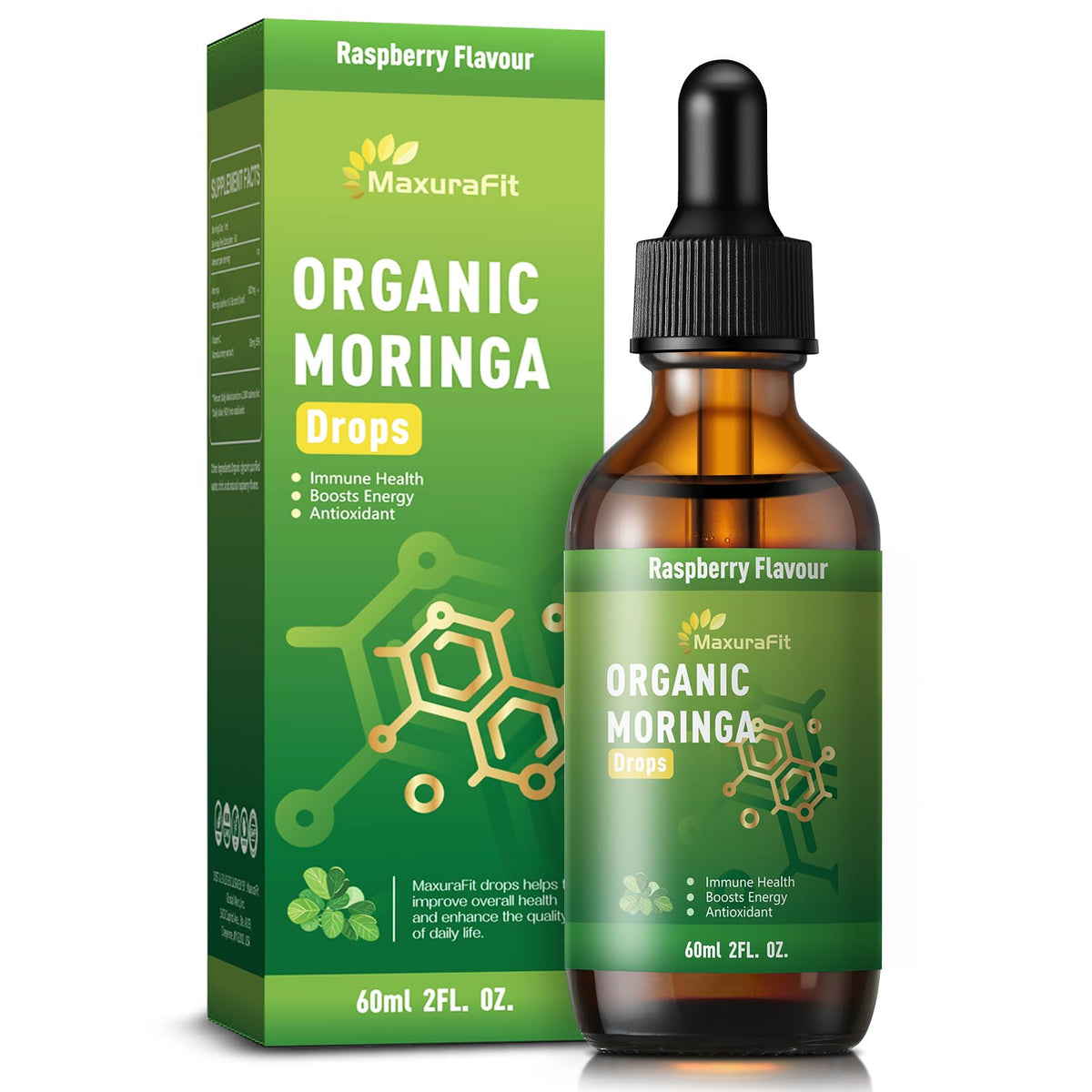 MaxuraFit Moringa Drops bottle with Vitamin C for daily energy