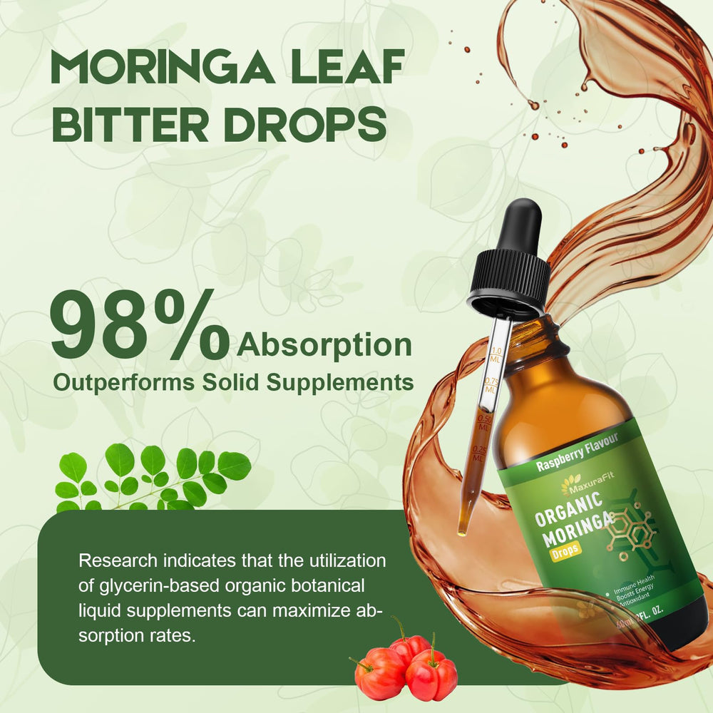 Glass of water with MaxuraFit Moringa Drops being stirred