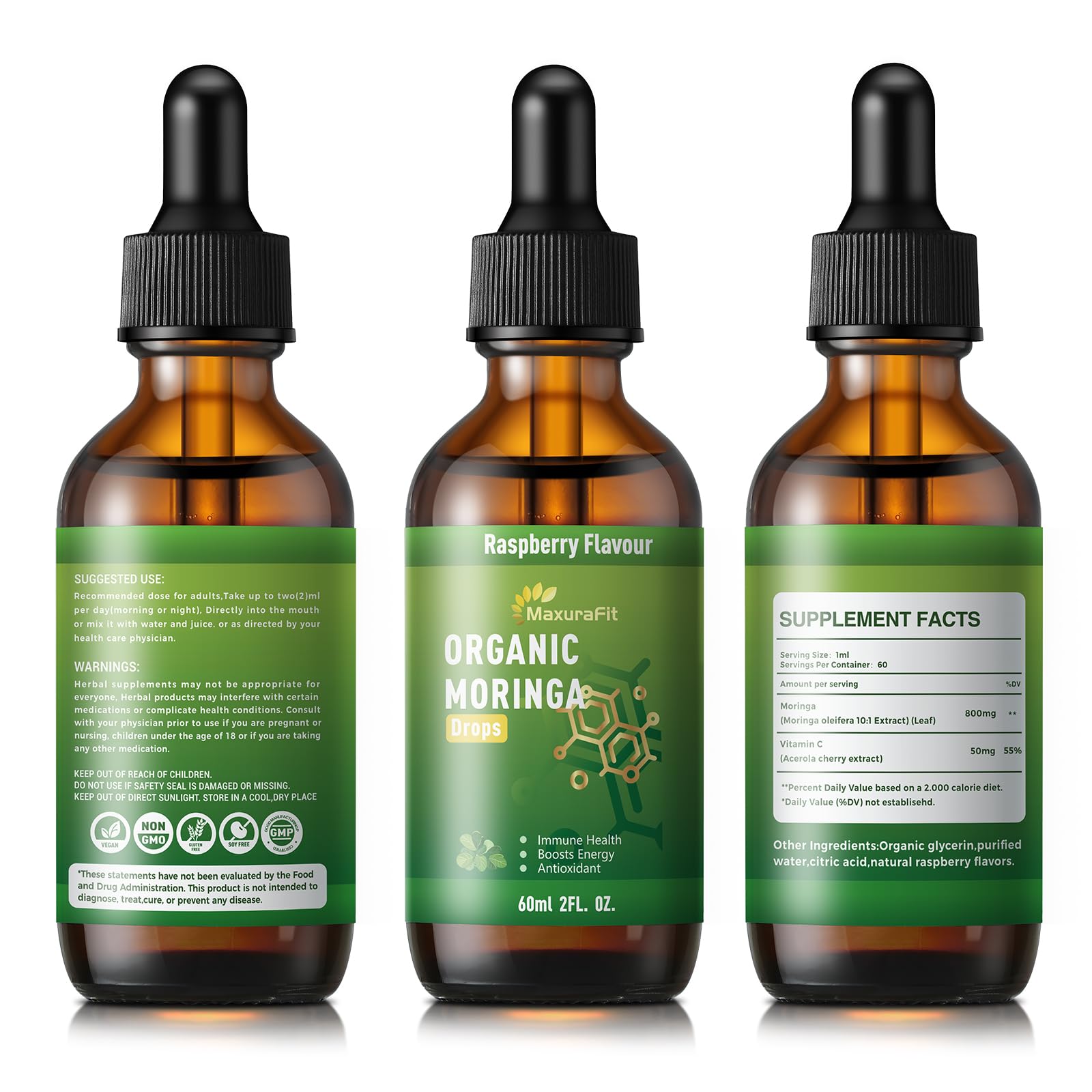 Travel-friendly 4 fl oz bottle of MaxuraFit Moringa Drops