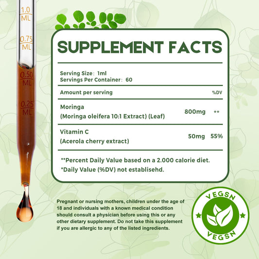 Pouring MaxuraFit Moringa Drops into water for quick absorption