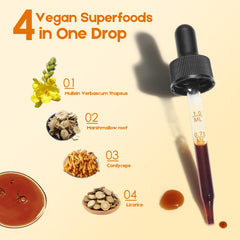 MaxuraFit Mullein Drops liquid close-up shows clean vegan formula