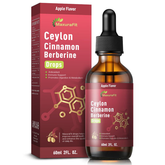 MaxuraFit Berberine Cinnamon liquid bottle for immune and digestive balance.