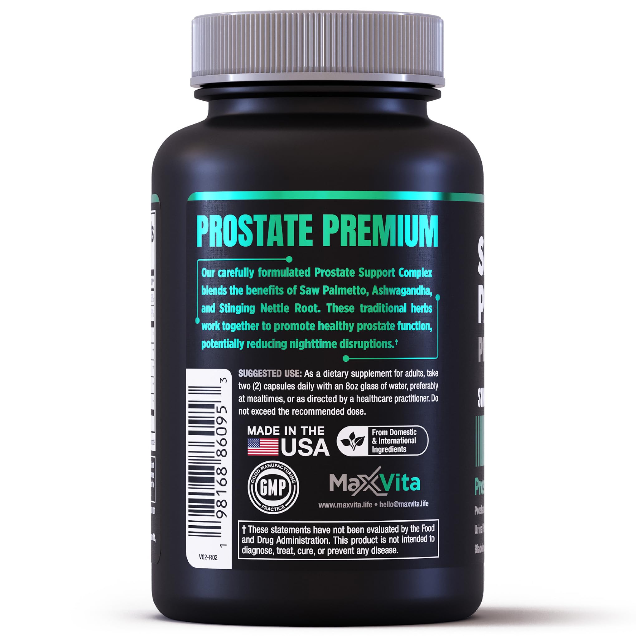 MaxVita Prostate Premium packaging with ingredients list for informed daily use.