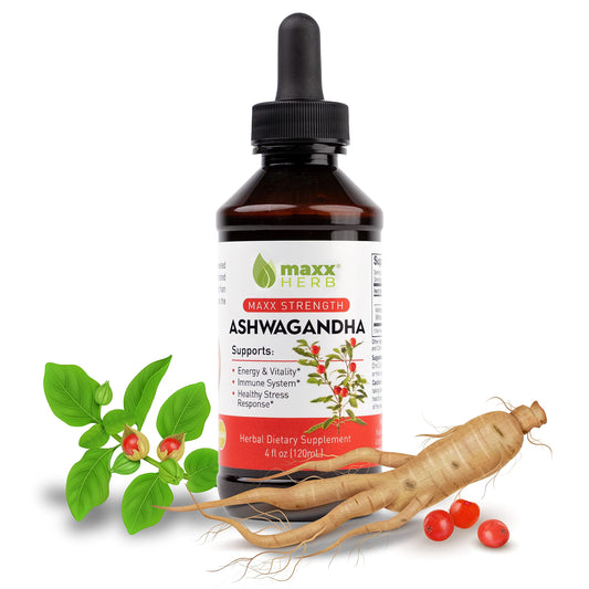 Maxx Herb Ashwagandha bottle front label shows potency for daily use