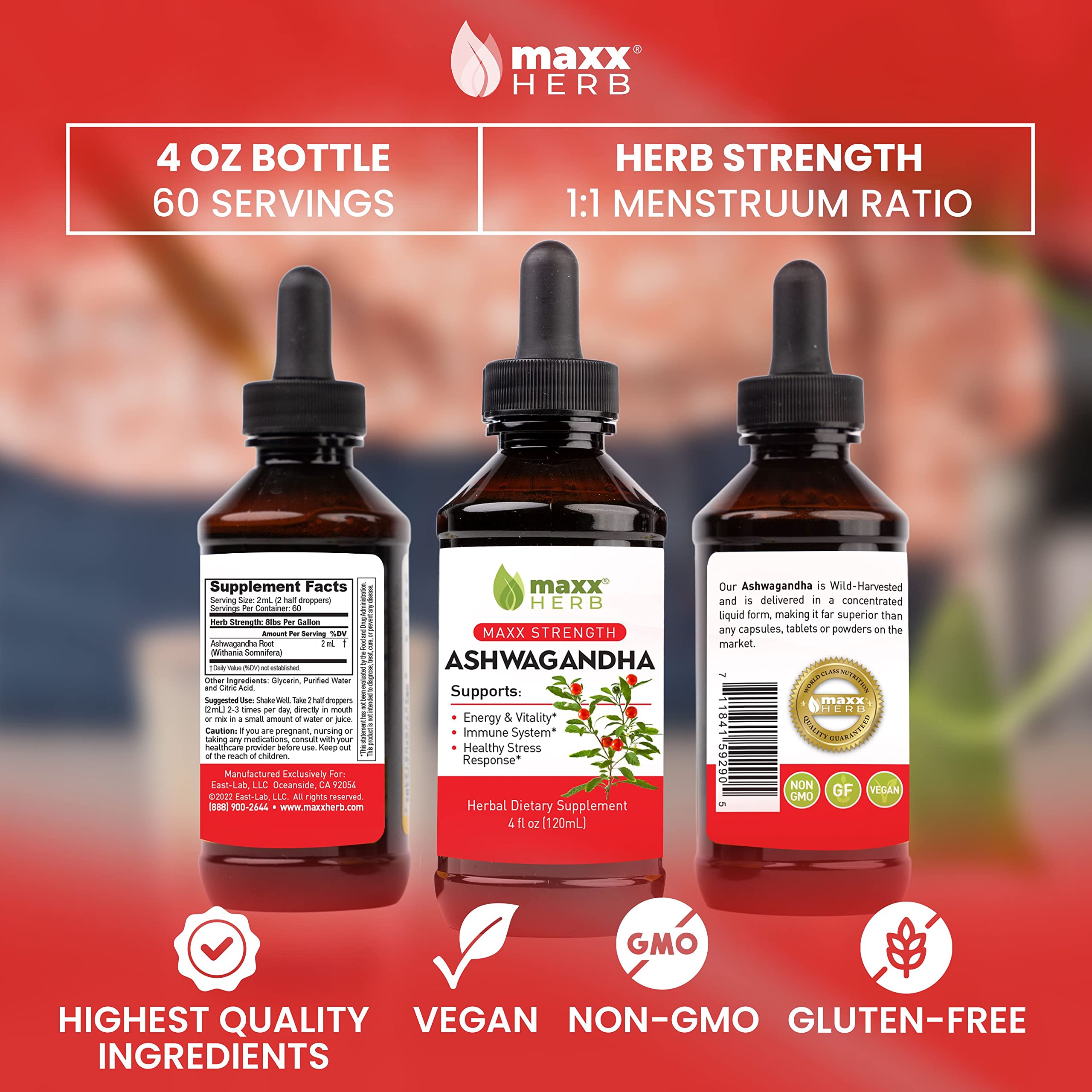 Maxx Herb Ashwagandha on countertop ready for daily routine