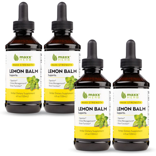Maxx Herb Lemon Balm Extract bottle front shows potent tincture for relaxation support