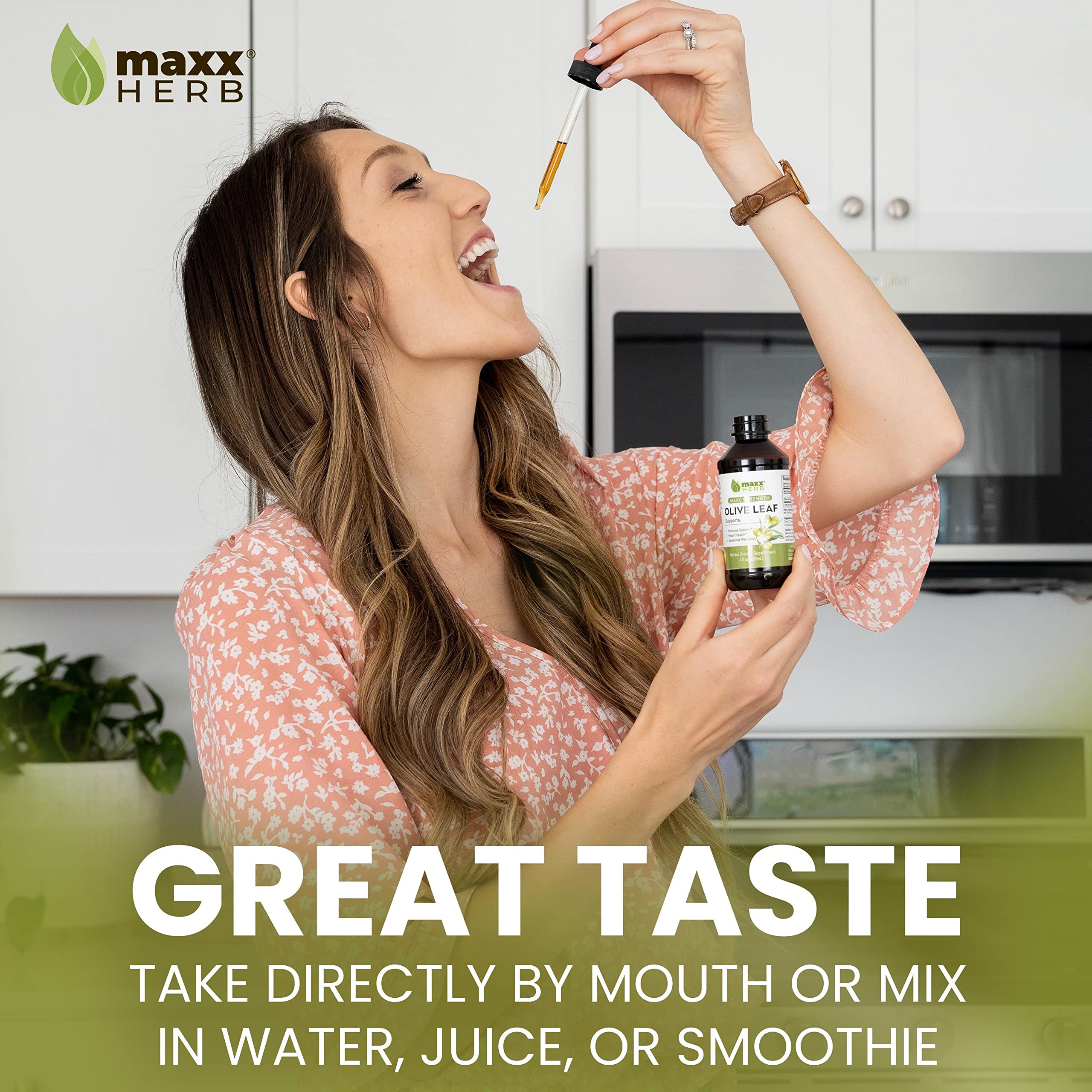 Ingredients of Maxx Herb Olive Leaf Extract show a clean glycerin-water base for versatile use