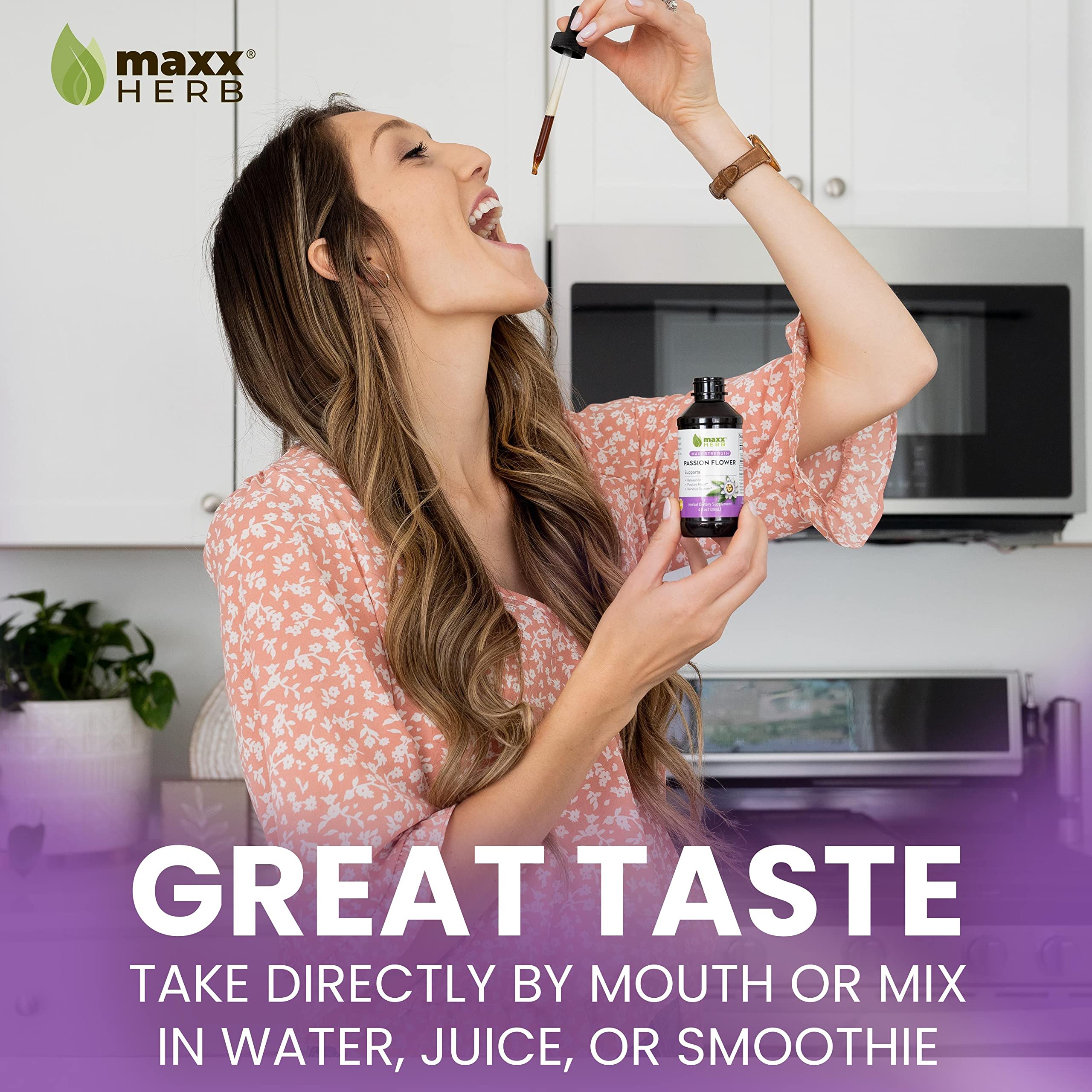 Maxx Herb Passion Flower ingredients label emphasizes glycerin and water base.