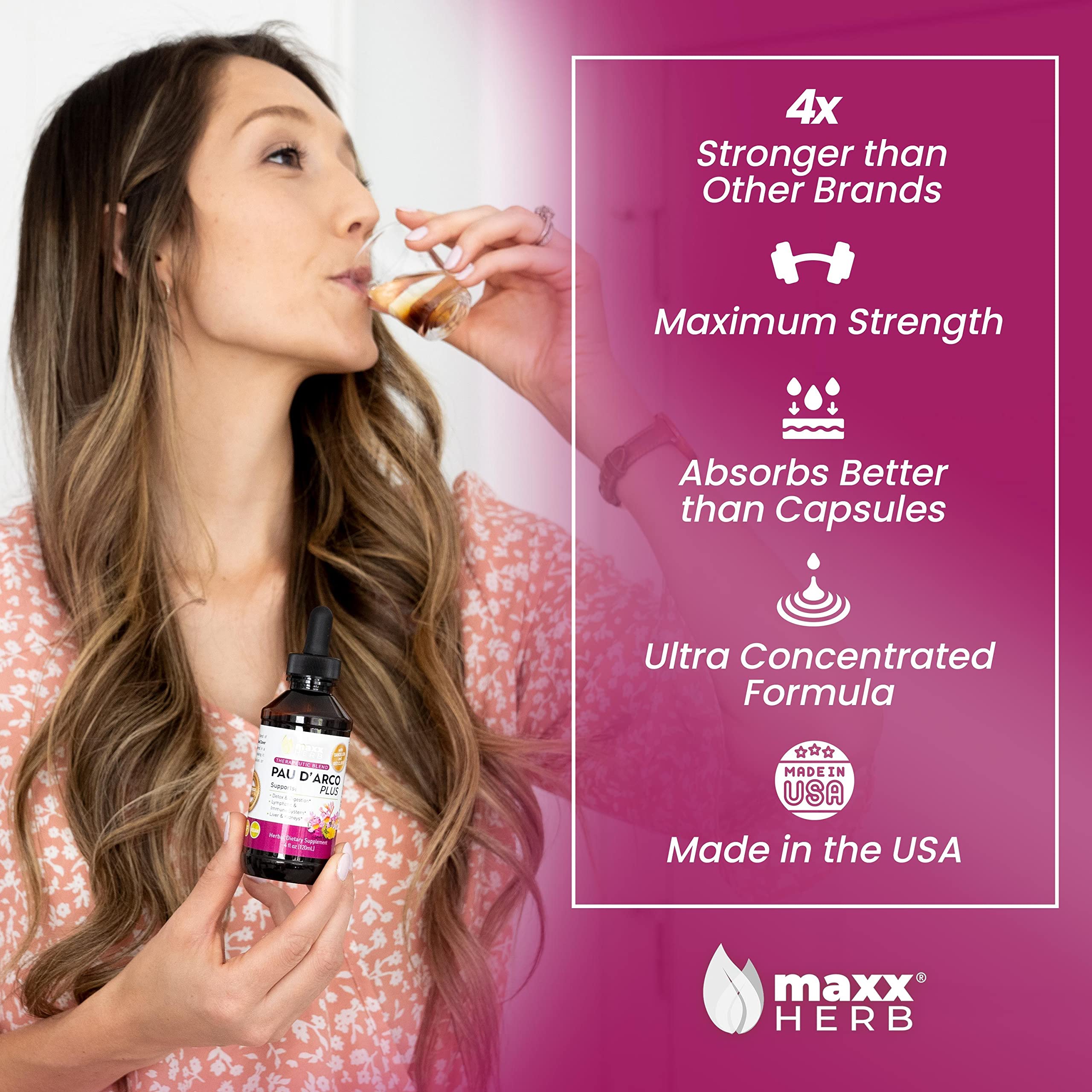 Maxx Herb Pau D'Arco blend label with Dandelion Root and Red Clover for detox support.