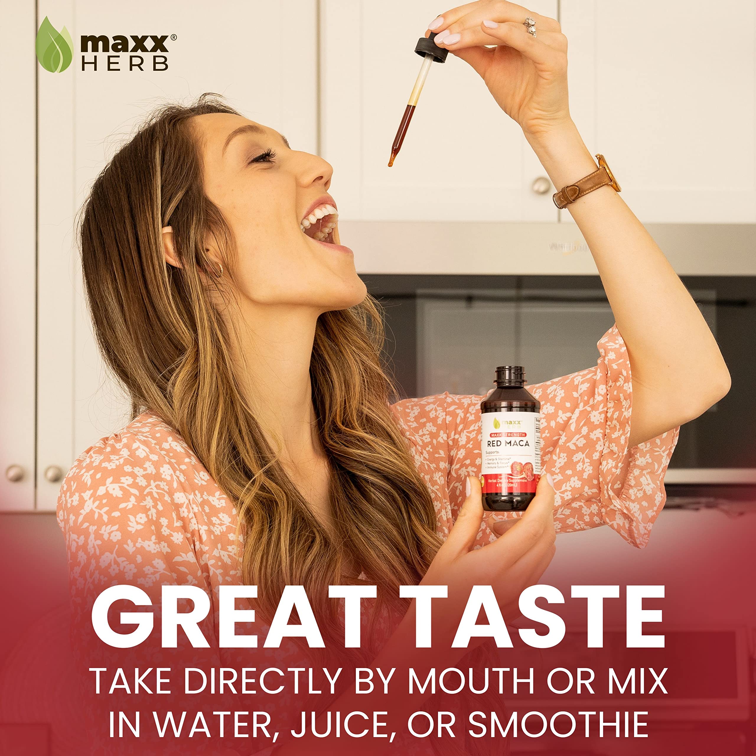 Maxx Herb Red Maca dosage dropper - precise daily use