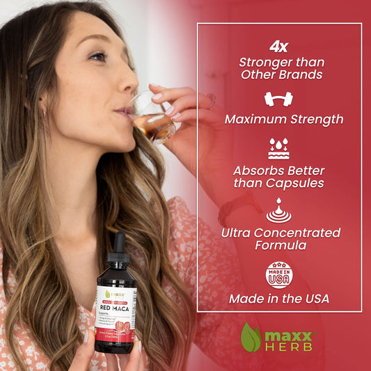Maxx Herb Red Maca liquid drops close-up - designed for fast absorption