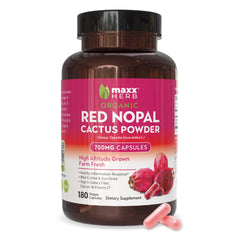 Maxx Herb Red Nopal Capsules bottle view highlighting fiber-rich prickly pear powder for daily wellness