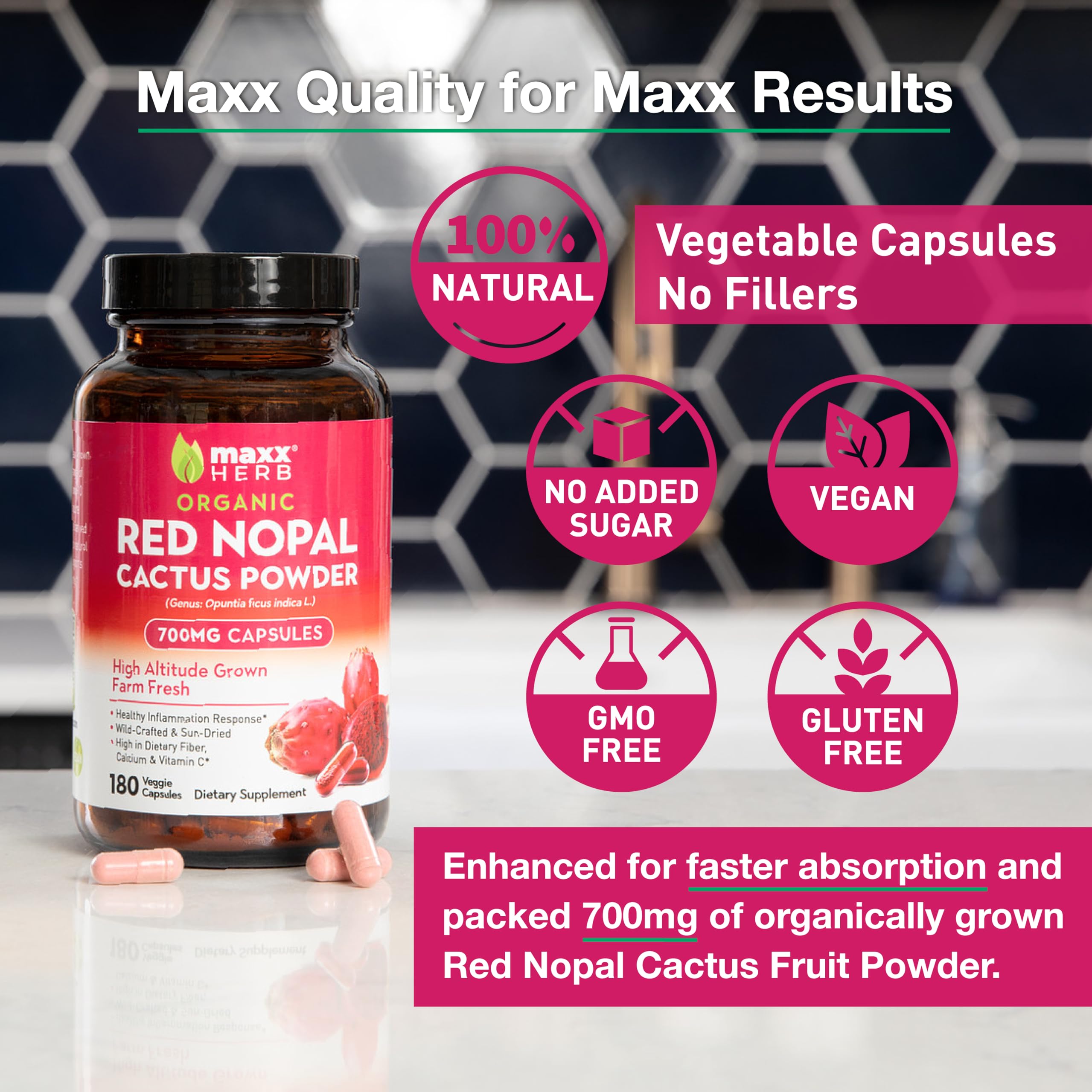 Maxx Herb Red Nopal label view showing branding and dosage details