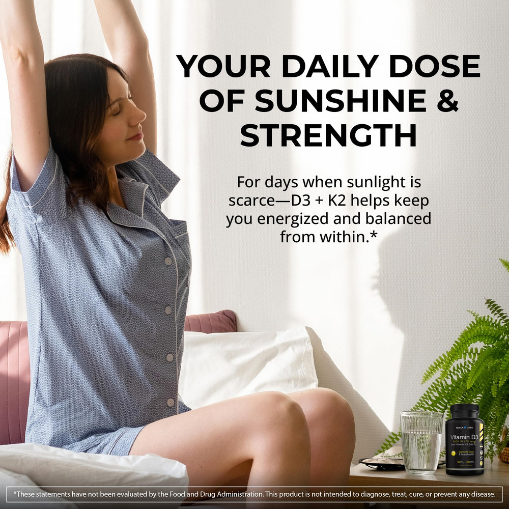 MaxX Labs Vitamin D3 K2 3000 IU gluten-free packaging.