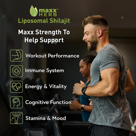 Closeup of Maxx Herb Shilajit bottle highlighting premium packaging and minerals.