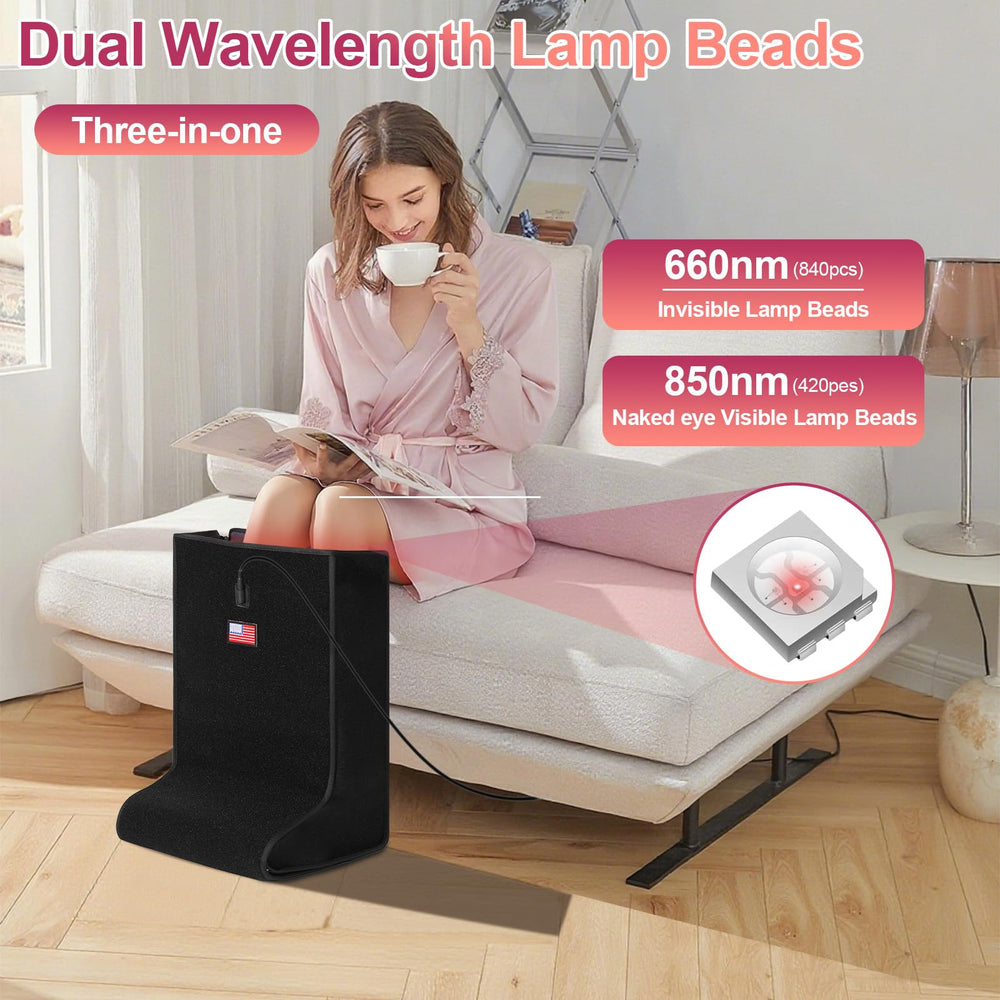MAYLINK dual-wavelength leg therapy uses infrared light to ease leg fatigue.