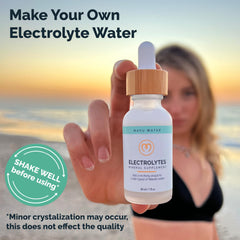 Mayu electrolyte drops bottle close-up label highlights purity and minerals.