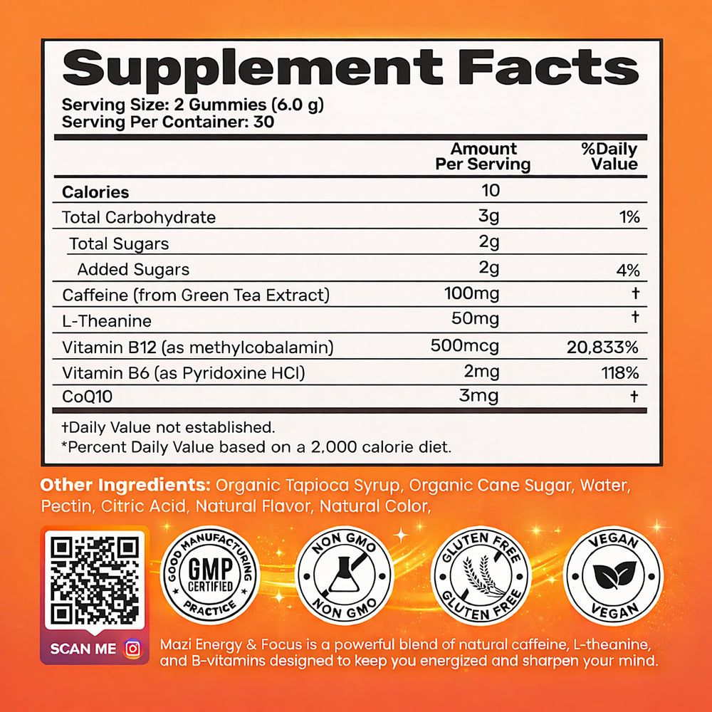 MAZI gummies bottle open ready for on-the-go energy.