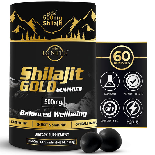 MBDH Wellness Pure Himalayan Shilajit Gummies bottle with tamarind flavor for daily energy.