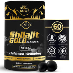 MBDH Wellness Pure Himalayan Shilajit Gummies bottle with tamarind flavor for daily energy.
