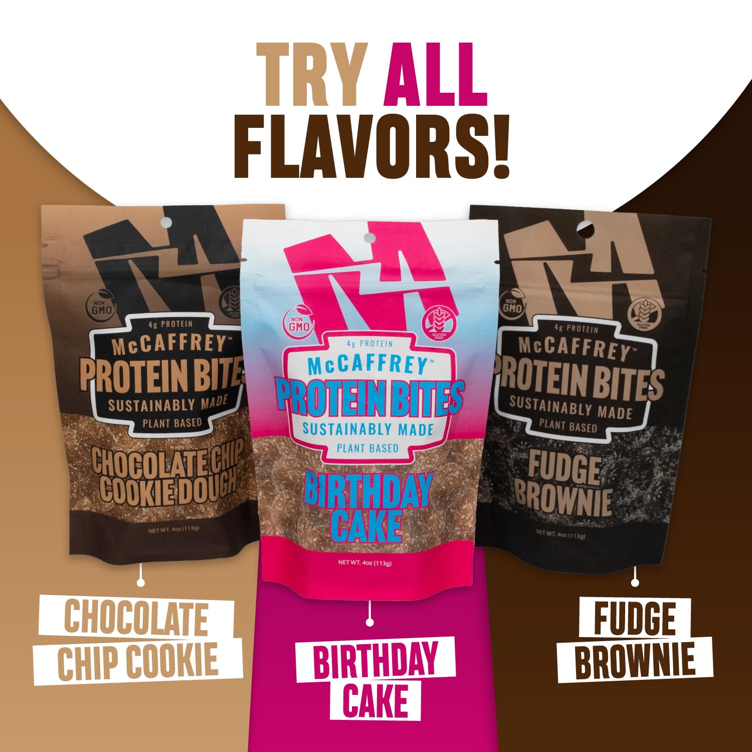 McCaffrey Protein Bites nutrition panel highlighting 4g protein.