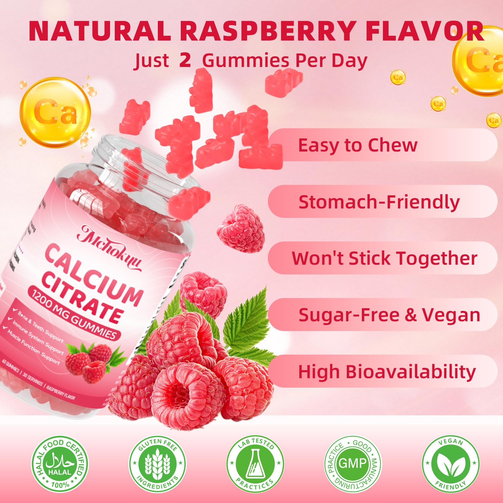 Mchokuu Calcium Citrate Gummies on kitchen counter for daily routine.