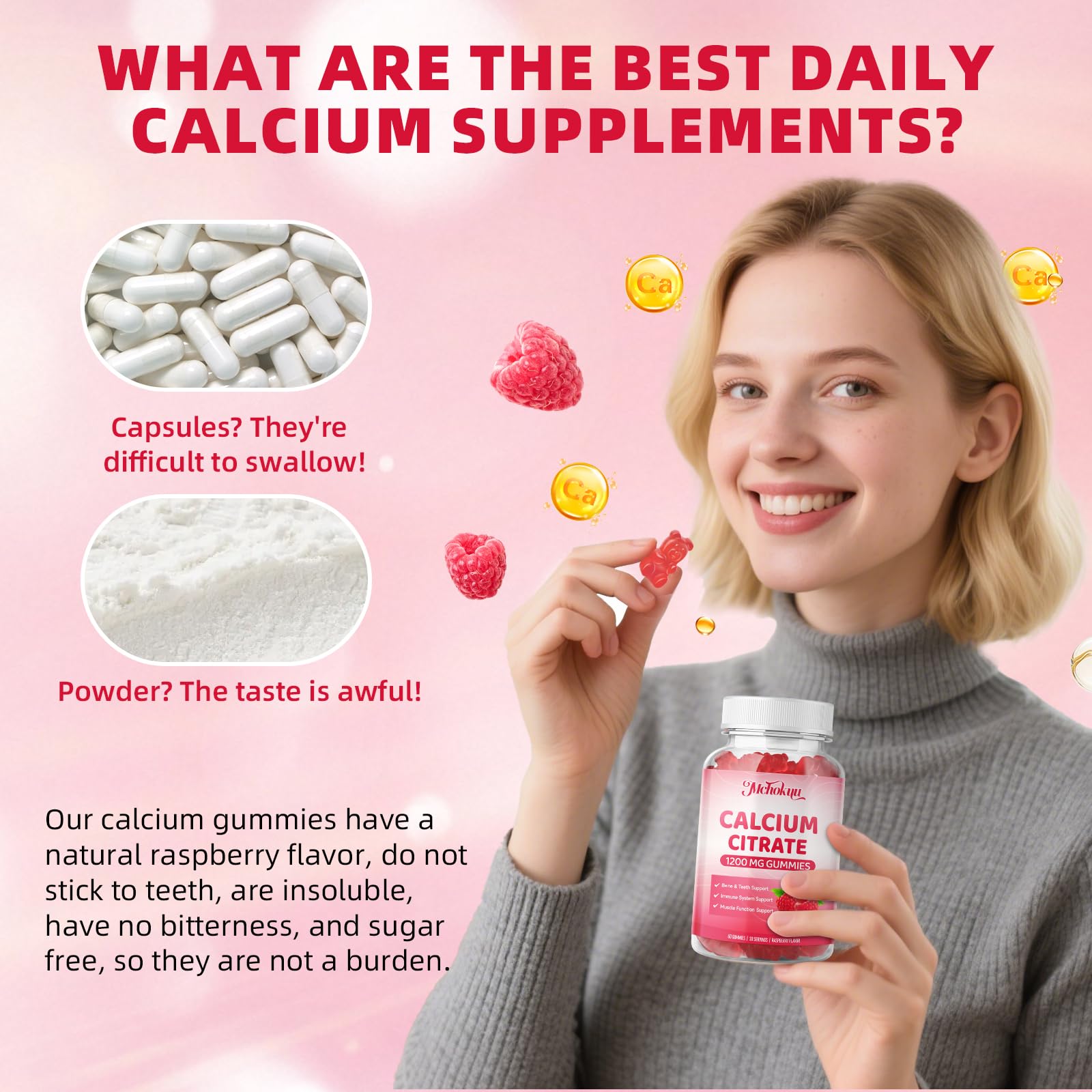 Mchokuu Calcium Citrate Gummies packaging with nutritional information.