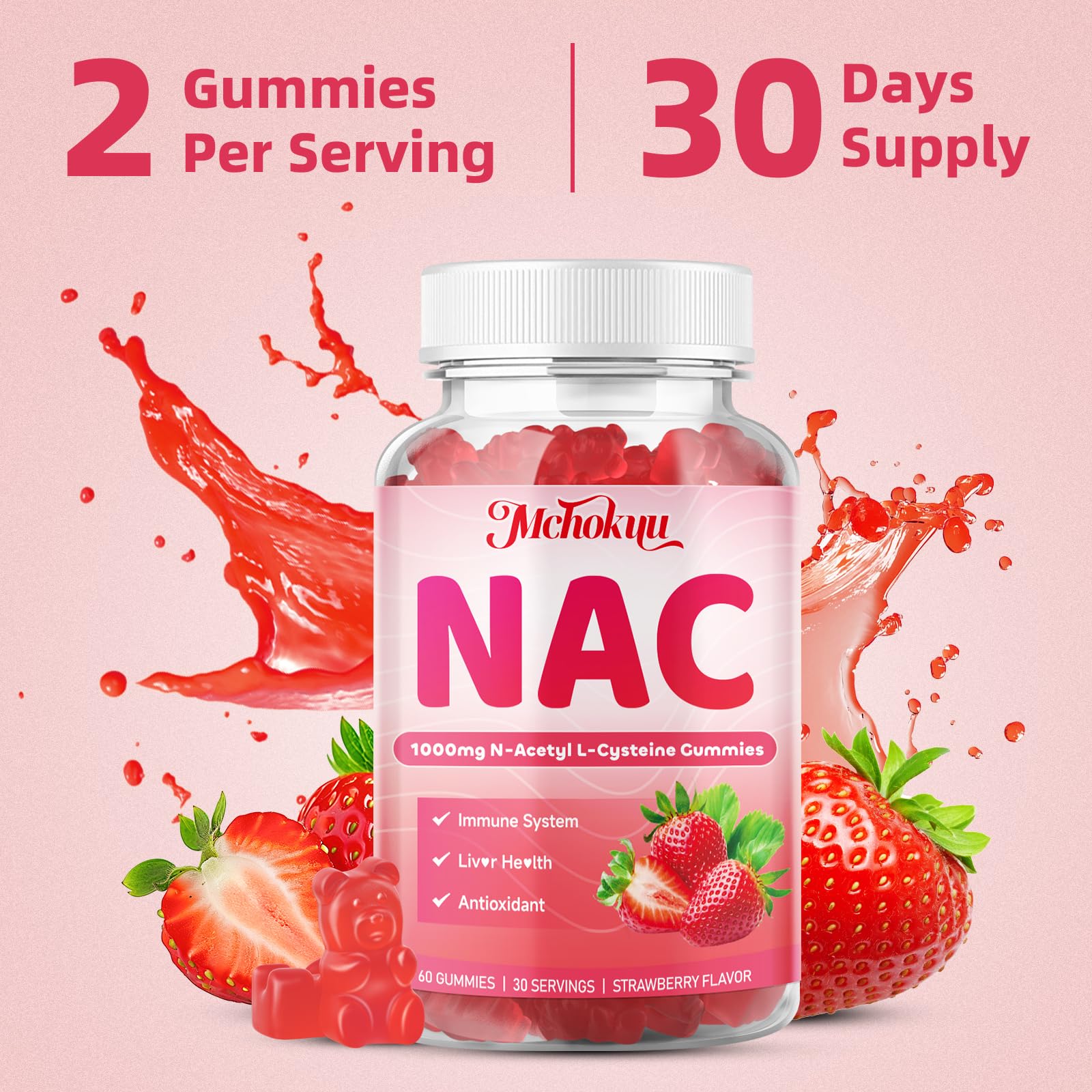 mchokuu nac gummies 1000mg packaging shows two bottles and 120 gummies total for value