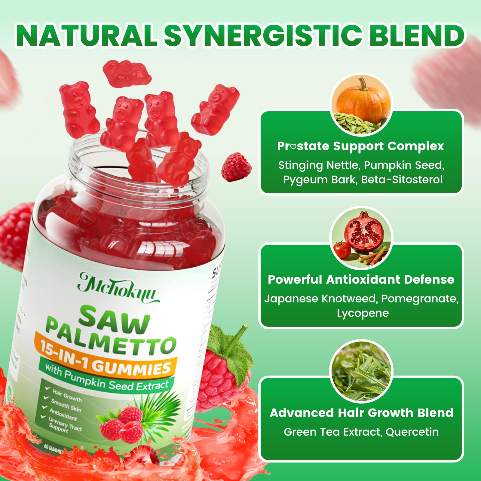 Mchokuu saw palmetto hair gummies for healthier looking scalp.
