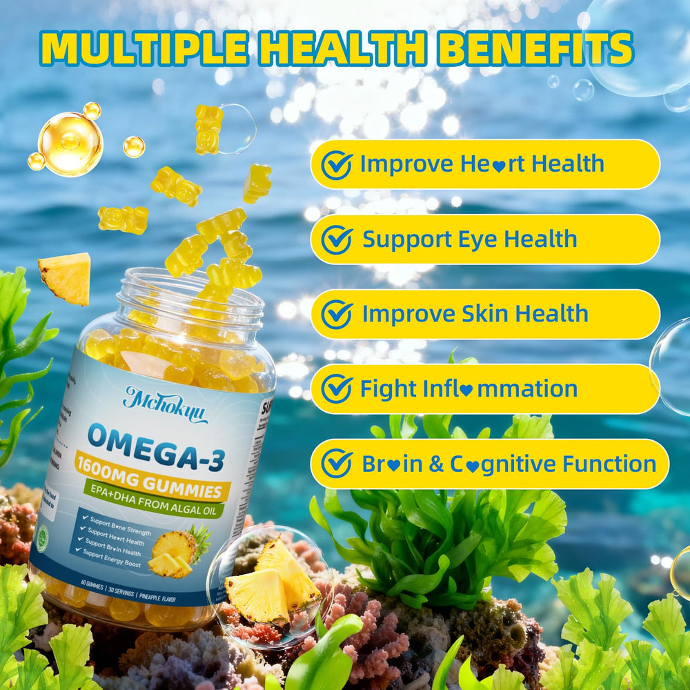 Mchokuu pineapple-flavored sugar-free gummies provide a fish-free omega-3 snack.