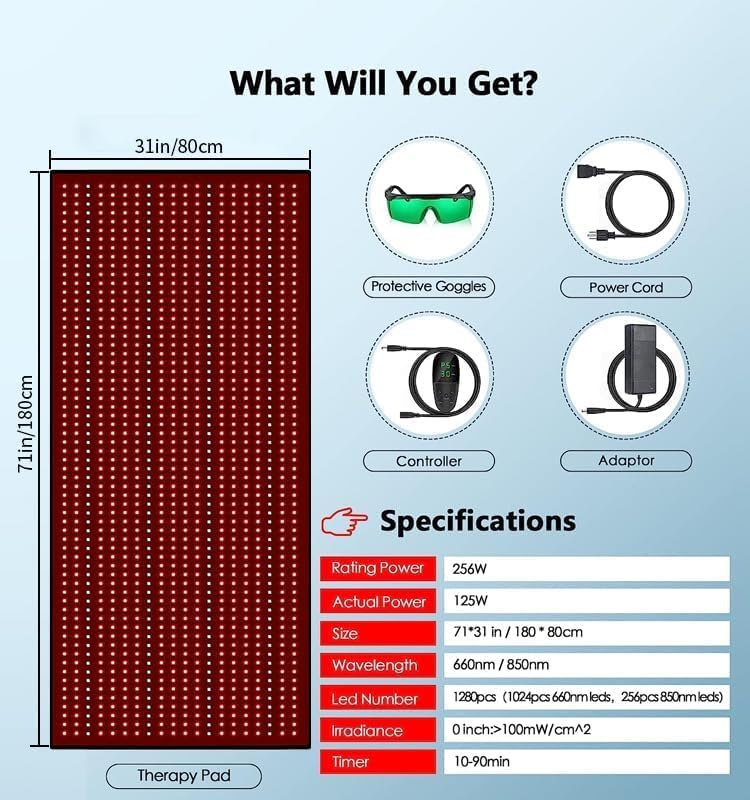 MCJ red light therapy mat 1280 LED beads provide strong, consistent warmth and coverage.
