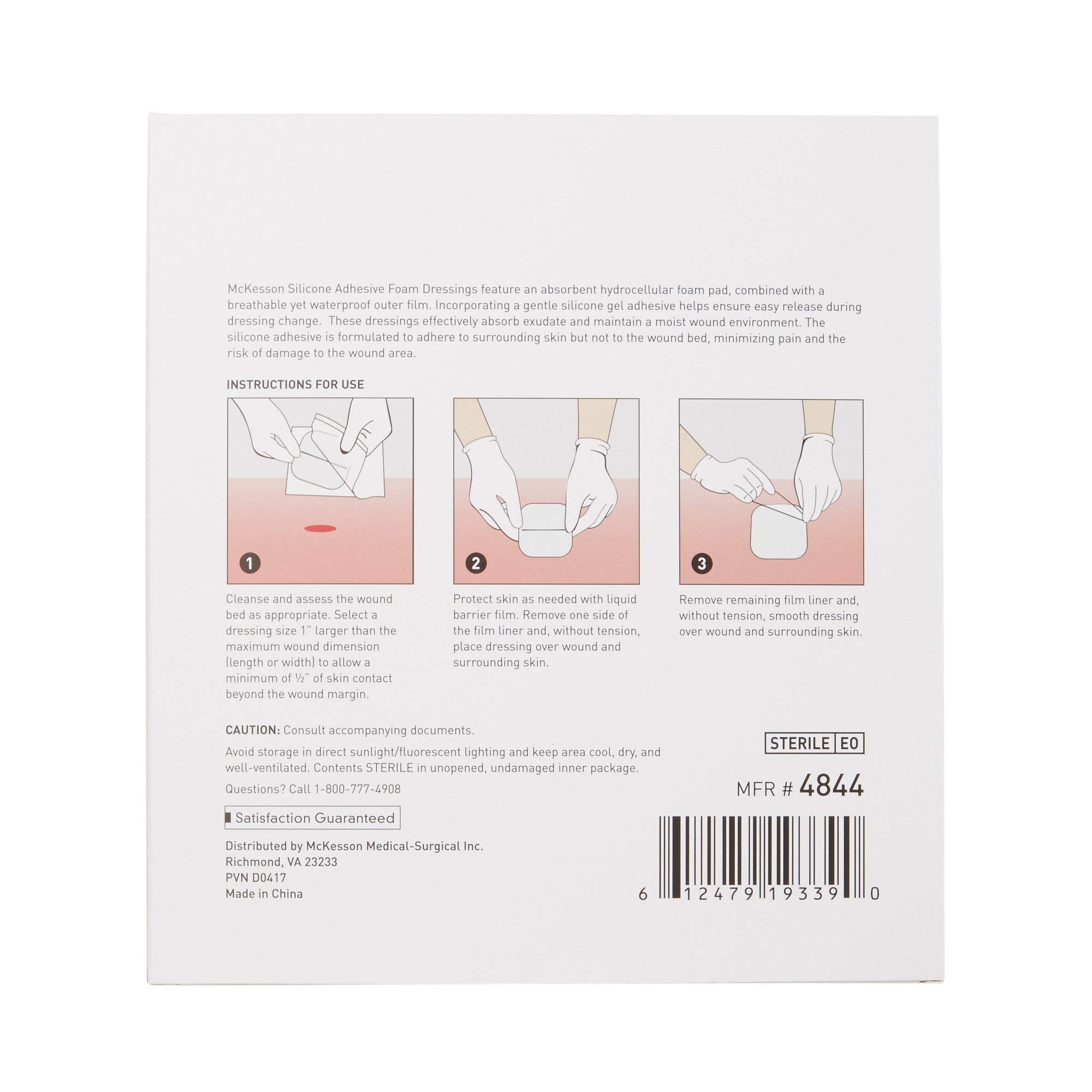 McKesson Hydrocellular border dressing application on dry skin demonstrates moist environment support.