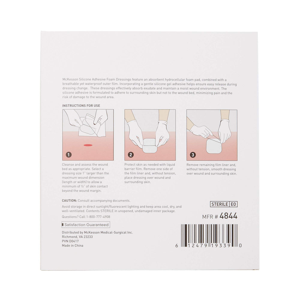 McKesson Hydrocellular border dressing application on dry skin demonstrates moist environment support.