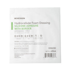 McKesson Hydrocellular Foam Dressings wound margins sealing closeup implies secure coverage.