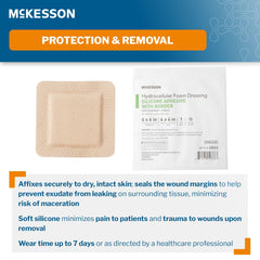 McKesson border foam dressing pad closeup highlights breathable film layer and moisture resistance.