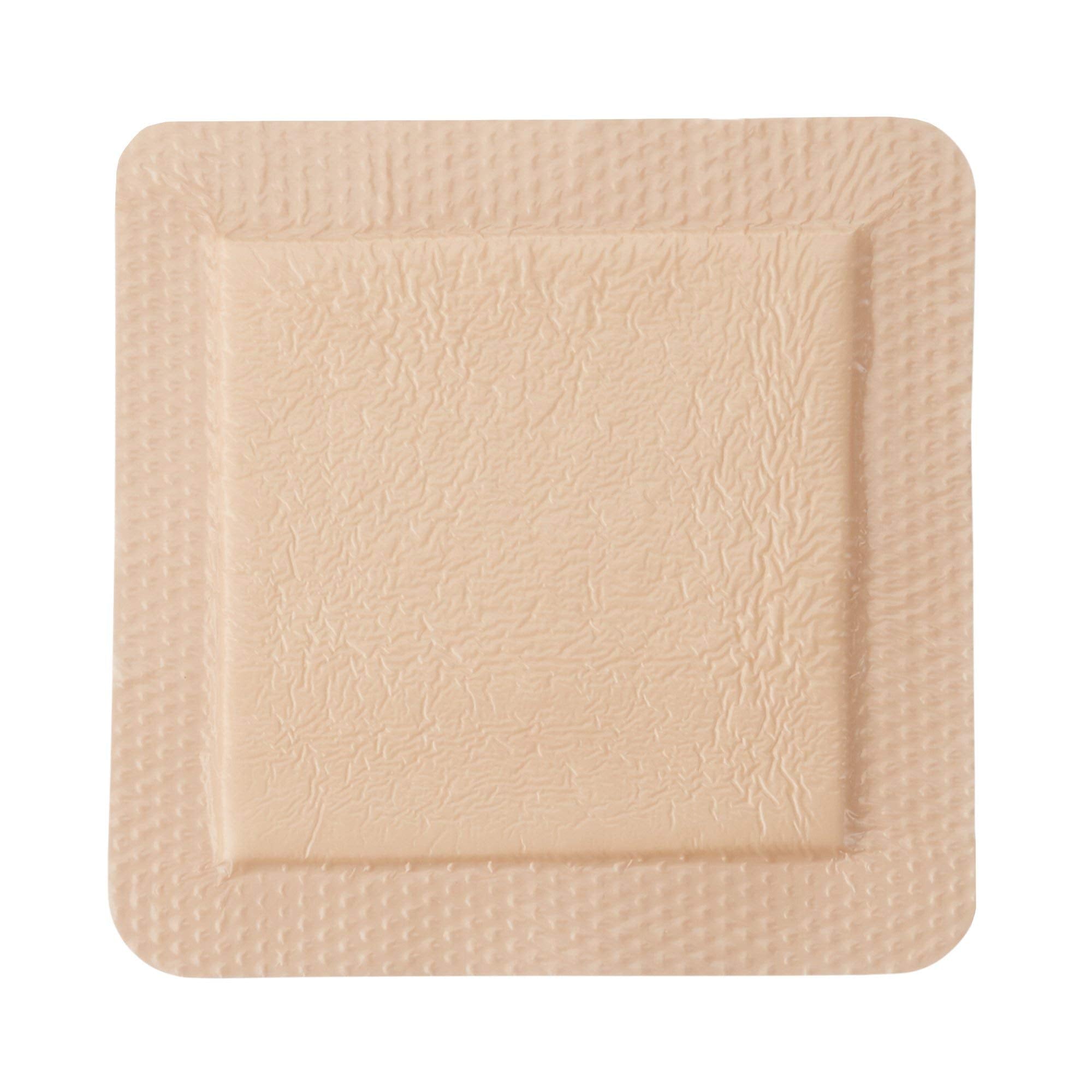 McKesson foam dressing conformable fit on curved skin area shown in lifestyle layout.